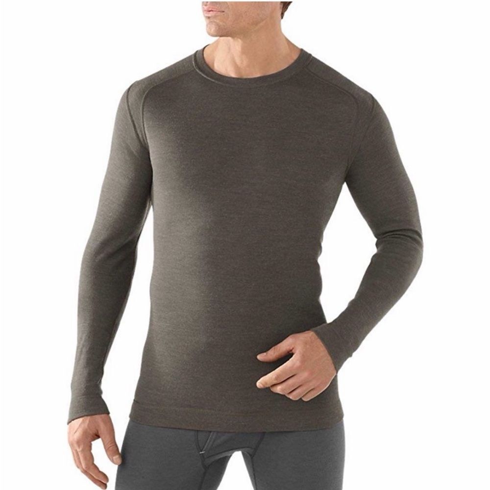 Smartwool Mens Long Sleeve Baselayer Top in Heather Taupe Medium Merino Wool